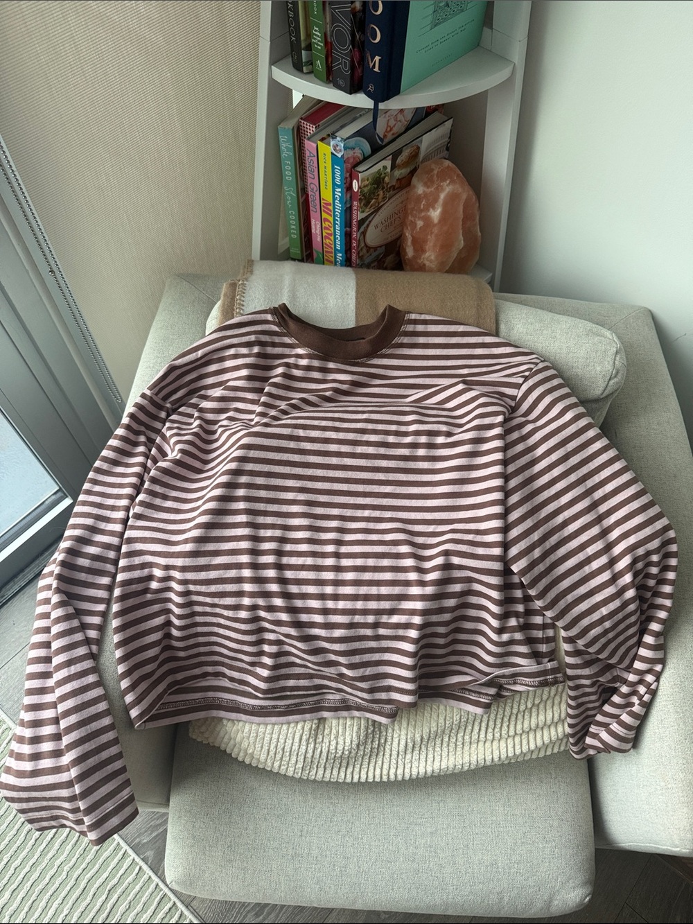 LIONESS Bloom Oversized Striped Long Sleeve Top and Shorts Set - Pink & Brown